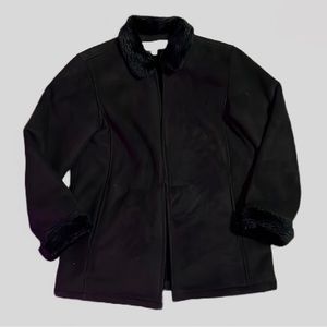 Like New Liz Claiborne Faux Suede Fur Lined & Collared Full Zip Jacket Sz Med